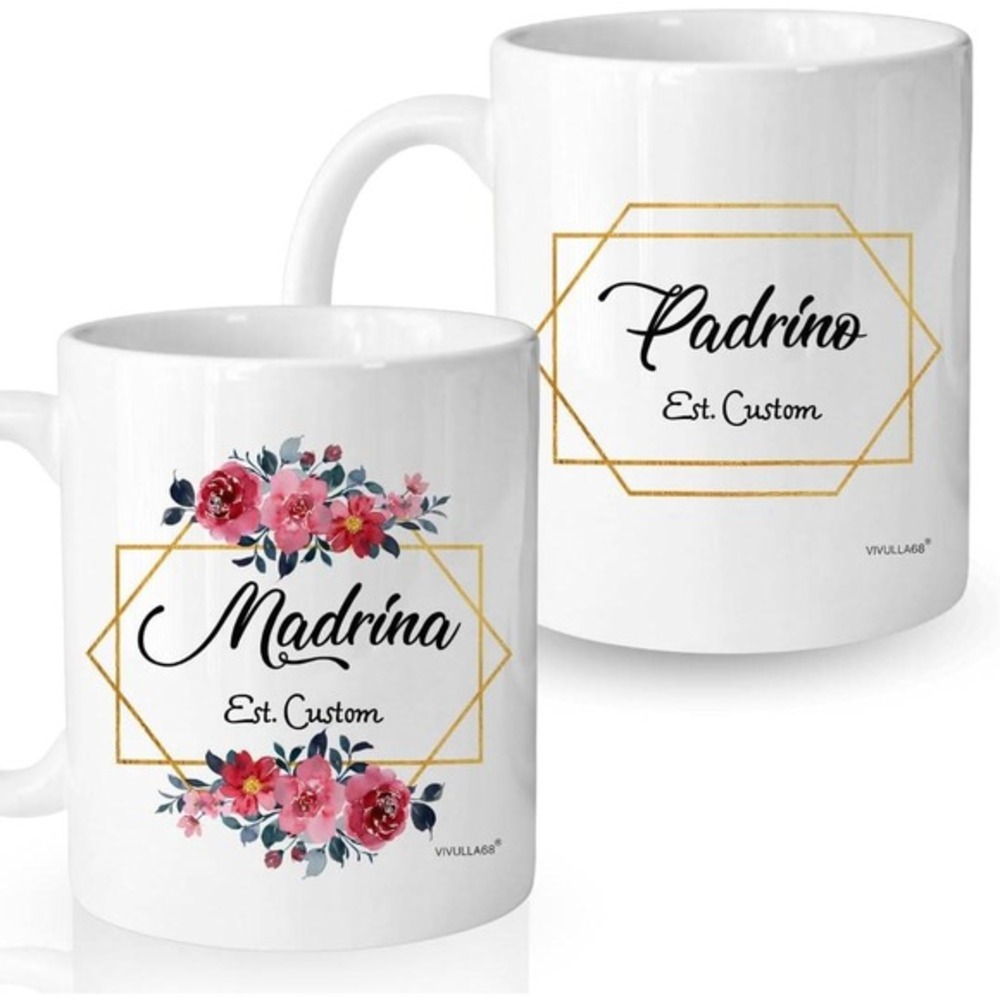 Madina & Padrino Floral‎ Custom Coffee Mug Set, Godparents Gift, New